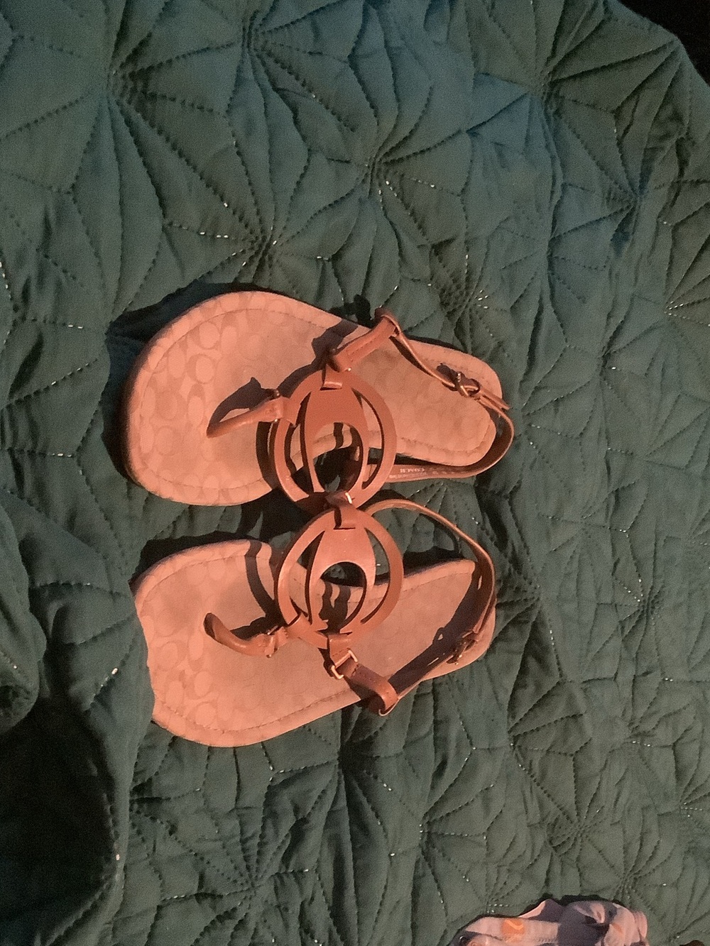 Coach Coral Logo T-Strap Sandals